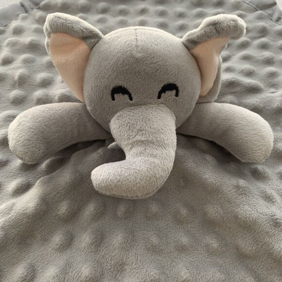 Pro Goleem Elephant Lovey Security Blanket Gray Soft Plush Dots Minky Satin Trim - Picture 2 of 7